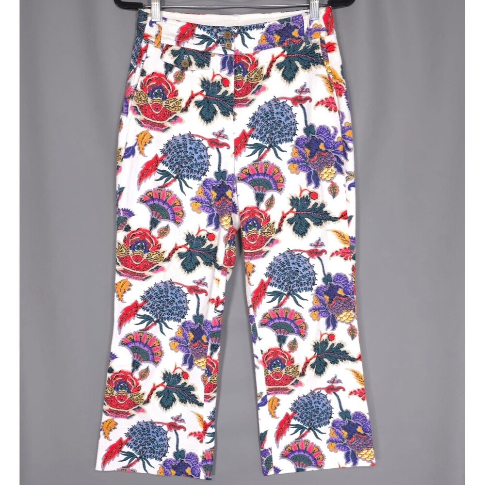 J.CREW Floral Print Cotton Pants White Pockets Straight Leg Mid Rise Size 6 - Picture 4 of 12